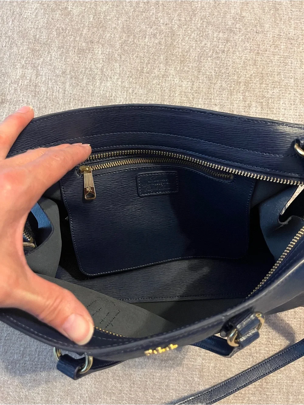 Lauren Ralph Lauren Navy Blue Satchel Shoulder Bag Gold Tone RLL